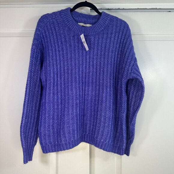 Vibrant Purple Fuzzy Textured Ribbed Sweater Long Sleeve Crewneck -NEW - Picture 4 of 11